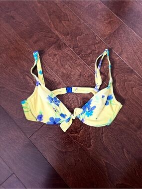 Bikini Village Vintage Yellow Floral Tie-Front Bikini Top